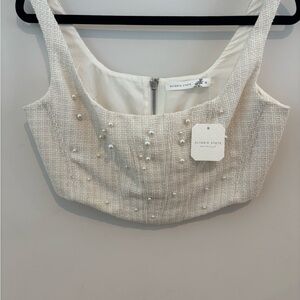 Altar’d State White Tweed + Pearl Crop Top